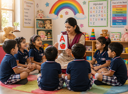 Playgroup kids playing games in classroom